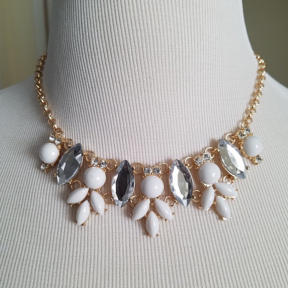 Free with $20 purchase 17.5" white gold rhinestone necklace w hoop ear